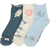 Harry Potter Hogwarts Holiday Womens Casual Quarter Crew Socks 3 Pack