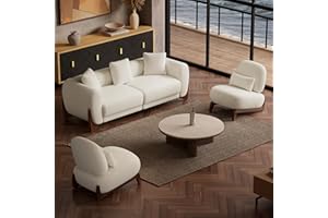 Morden Fort 3 Piece Boucle Sofa Set, Modern Upholstered Couches Sofas Set Durable Comfy Boucle Pet-Friendly, 2 Armless Chairs & 3-Seater Sofa Sets for Living Room Bedroom Apartment, Beige