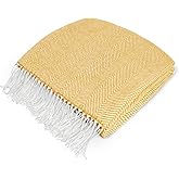 PAVILIA Yellow Herringbone Throw for Couch, Decorative Outdoor Accent Blanket, Faux Cashmere, Lightweight, 50x60