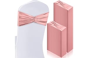 Hahafelt 100 pcs Chair Sashes Shiny Bow Spandex Bands for Chair Wedding Banquet Parties Reception Restaurant Decoration, Rose Gold