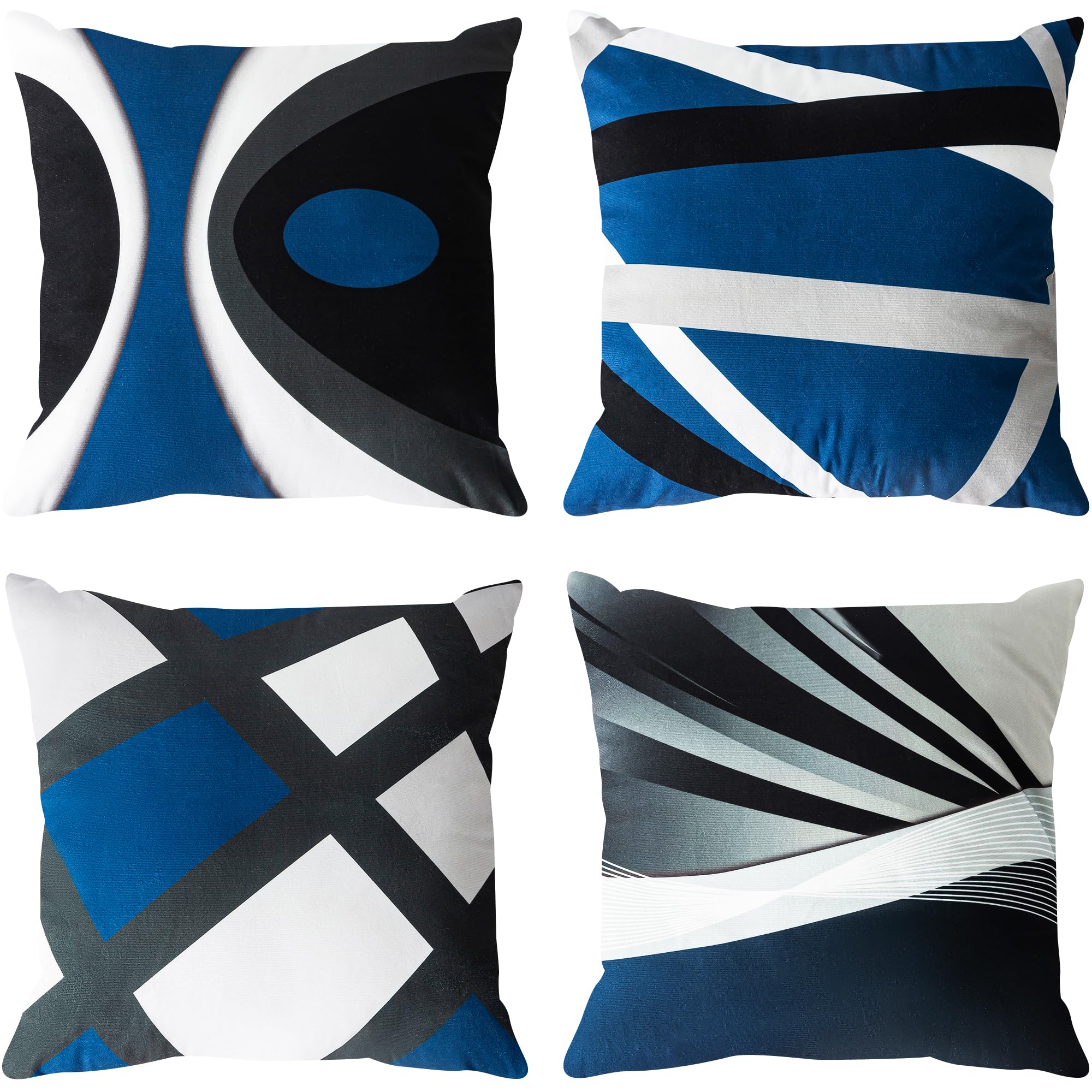 ZHILING Set of 4 Cushion Covers 45x45cm Abstract Dark Blue Black Grey Stripes Bold design Pillow Cases Home Decor Square cushion covers 18x18 Inches