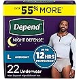 Depend Night Defense Adult Incontinence Underwear for Men, Disposable, Overnight, Large, Grey, 22 Count, Packaging May Vary