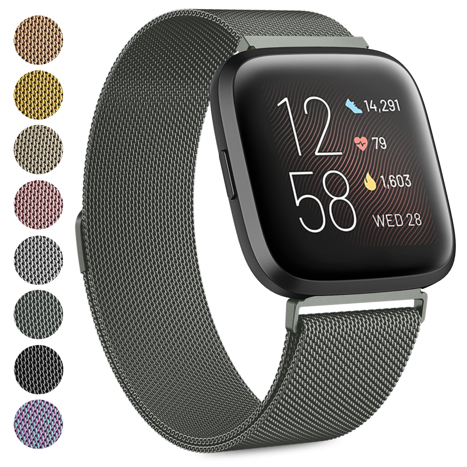 Versa 2 / Versa/Versa LiteReplacement Straps - Breathable Stainless Steel Mesh Loop Wristband (Space Grey, Large) — image 1