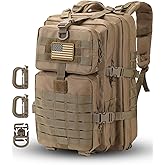 Hannibal Tactical MOLLE Assault Pack, Tactical Backpack Military Army Camping Rucksack, 3-Day Pack Trip w/USA Flag Patch, D-Rings, Coyote
