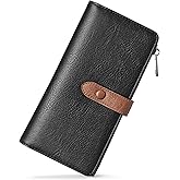 BOSTANTEN Womens Leather Wallets RFID Blocking Large Capacity Trifold Card Holder Ladies Phone Clutch Black&Brown