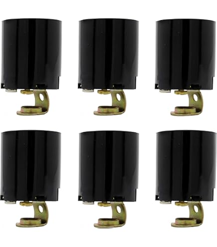 Phenolic E26 Medium Base Lamp Socket – Keyless, 250V 660W, With Mounting Clip, Black (3-Pack), For Ceiling Fans & Light Fixtures