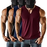 Riyiper 3 Pack Men's Sleeveless Tank Tops, V Neck Longline Henley T Shirts Casual Basic Muscle Shirts Stretch Athletic Tee