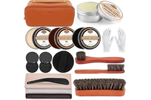 CHMI 16PCS Leather Shoe Polish Kit,Shoe Shine Kit with Black/Brown Shoe Polish,Shoe Bruhses for Leather Boot Care and Cleaning,Shoe Shine Gifts for Men