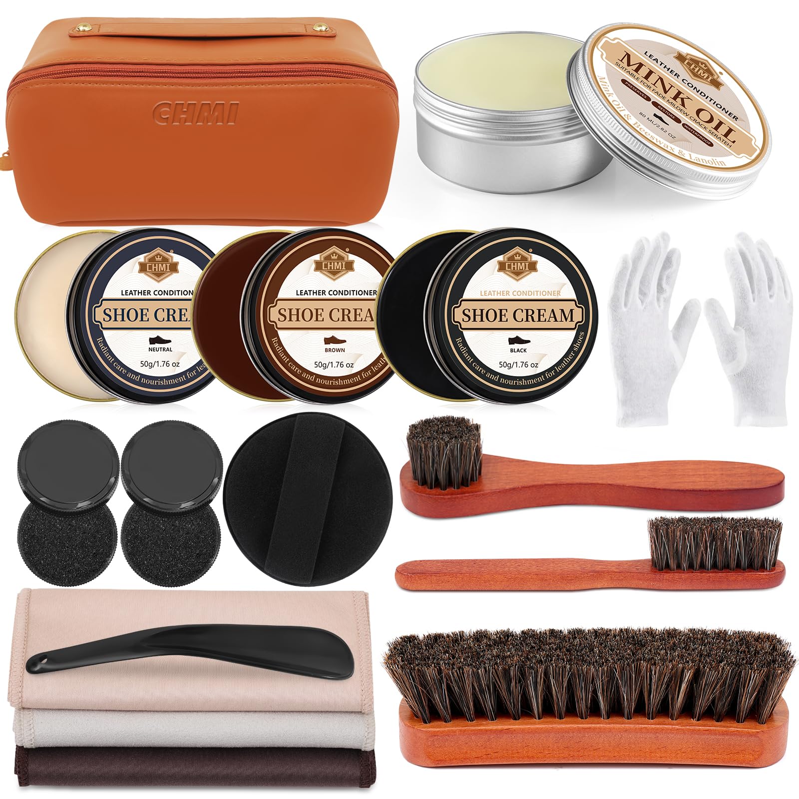 Photo 1 of 16PCS Leather Shoe Shine Kit for Men, Mink Oil Shoe Brushes and More for Shoe Polish Kit, Shoe Care Set and Shoe Cleaning Kit for Men Husbands Dads