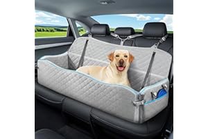 Tivray Large Dog Car Seat, Dog Car Bed for Large Dogs Under 120lbs, Dog Booster Seat with Thick Cushion and 2 Pet Safety Leashes, Detachable & Washable Pet car Bed for Backseat