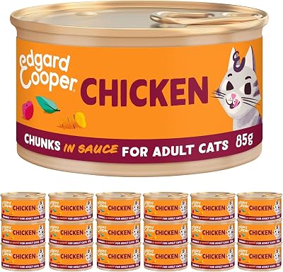 Edgard Cooper Comida humeda gatos, Adultos,Pollo, 85g x 18, Pienso gatos Esterilizados y Activos, Sin cereales, Ingredientes naturales, Hipoalergénico, Sin azúcares añadidos