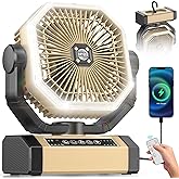Orteen Camping Fan Rechargeable - 9-Inch Battery Powered Fan, 24000mAh(60Hrs) Battery Operated for Camping, Auto Oscillation Cordless, Tent Fan with Remote/Light, 4 Speeds, 4 Timing, Outdoor