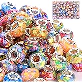 AIPRIDY Girls' Lucky Lover Amber Beads, Big Hole Spacer European Craft Beads for DIY Charms Bracelet Jewelry Making (Fishscale Silver Core)