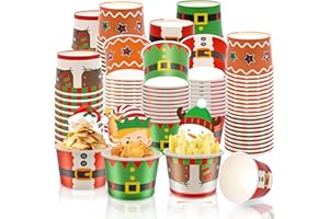 WorldBazaar Christmas Paper Snack Cups for Kids 48 Sets Disposable Ice Cream Bowls Christmas Party Supplies Treat Food Container Holiday Decorations Santa Belt