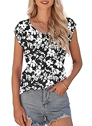 AUSELILY Womens Cap Sleeve T-Shirt Casual Loose Fit