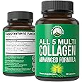Peak Performance All 5 Multi-Collagen Capsules 90 Pills of Grass Fed Peptides Protein. with All 5 Collagen Types I, II, III,V, X. Grass Fed Beef, Fish, Chicken, Bone Broth Supplement