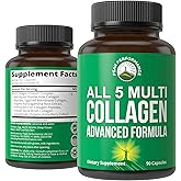 Peak Performance All 5 Multi-Collagen Capsules 90 Pills of Grass Fed Peptides Protein. with All 5 Collagen Types I, II, III,V, X. Grass Fed Beef, Fish, Chicken, Bone Broth Supplement