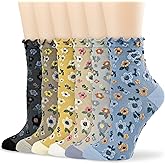 albagu Womens Ankle Crew Socks Casual Cotton Sock for Women Funny Cute Novelty Girls Floral Socks 6 Pack
