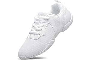 FUQIAO Girls Cheer Shoes White Cheerleading Breathable Sneakers Kids Cheerleader Athletic Training Tennis Walking Shoes