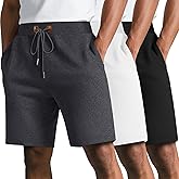 Neer 3 Pack Men's Gym Athletic Drawstring Shorts, Elastic Waist Casual Beach Workout Running Shorts with Pockets Summer Wear