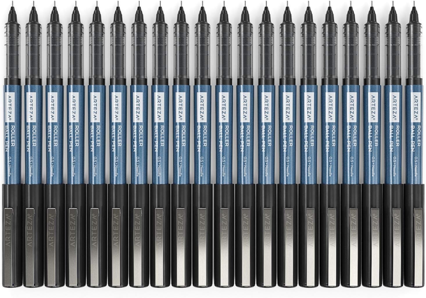 Arteza Rollerball Pens Fine Point, Set of 20 Black Liquid Ink, Extra Fine 0.5 mm Needle Tip Pen, Make Precise Lines for Writing, Notetaking, and Drawing - Image 4
