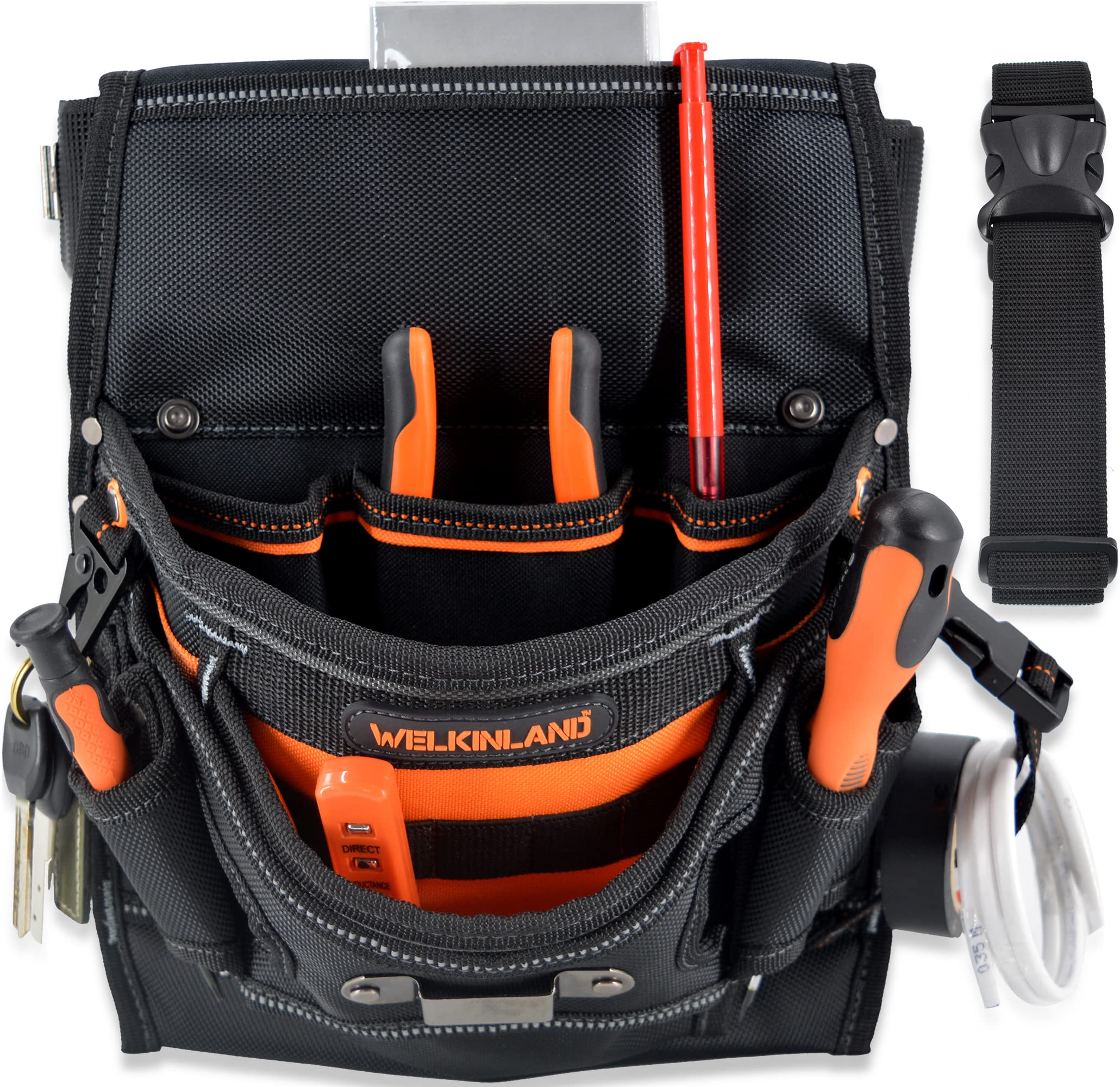 WELKINLAND 10-Pockets Electrician Tool Pouch with Belt Clip, Electricians Tool Pouches Bag, Tool Pouches, Electricians Tool Belt,Electrician Tool Belt