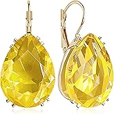 unixmoment 14K Gold Teardrop Crystal Leverback Earrings Sparkly Rhinestone Water Droplet Dangle Drop Earrings For Women