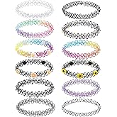 BodyJ4You 12PC Tattoo Choker Necklace for Women - 90s Choker Necklaces Y2K Fashion Trendy Vintage - Emo Black Choker Rainbow Pink White Purple Neon Green Blue Daisy Flower