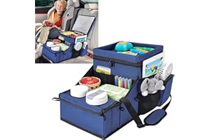 COOLBEBE Car Seat Organizer, Backseat Car Organizer with Cup Holders for Kids and Adults Travel, Cooler Compartment Passenger Seat Organizer Storage Box for Front or Middle Seat, Navy Blue