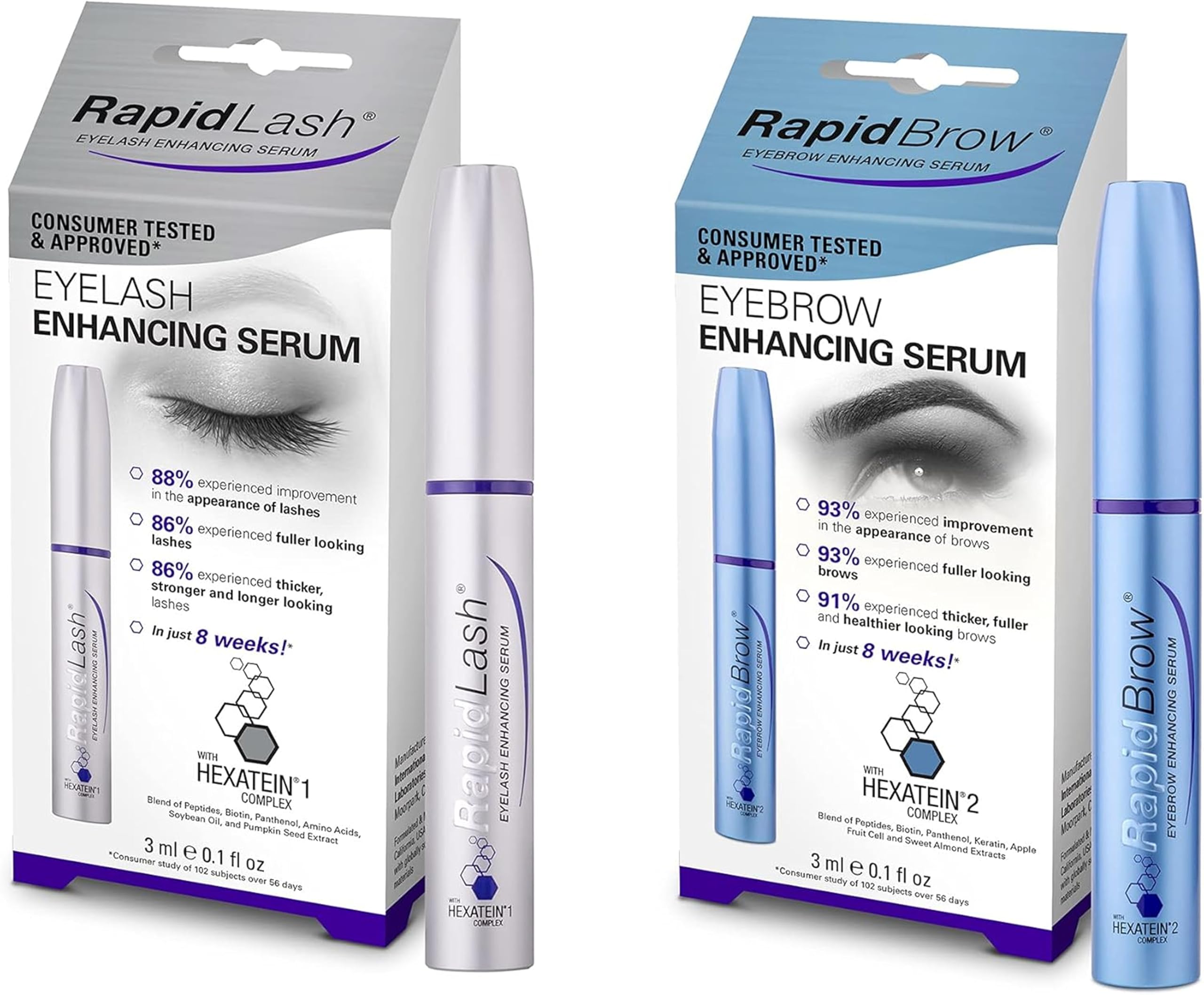 RapidLash Bundle - 1 x RapidBrow Eyebrow Enhancing Serum & 1 x RapidLash Eyelash Enhancing Serum, 3 ml (Pack of 2)