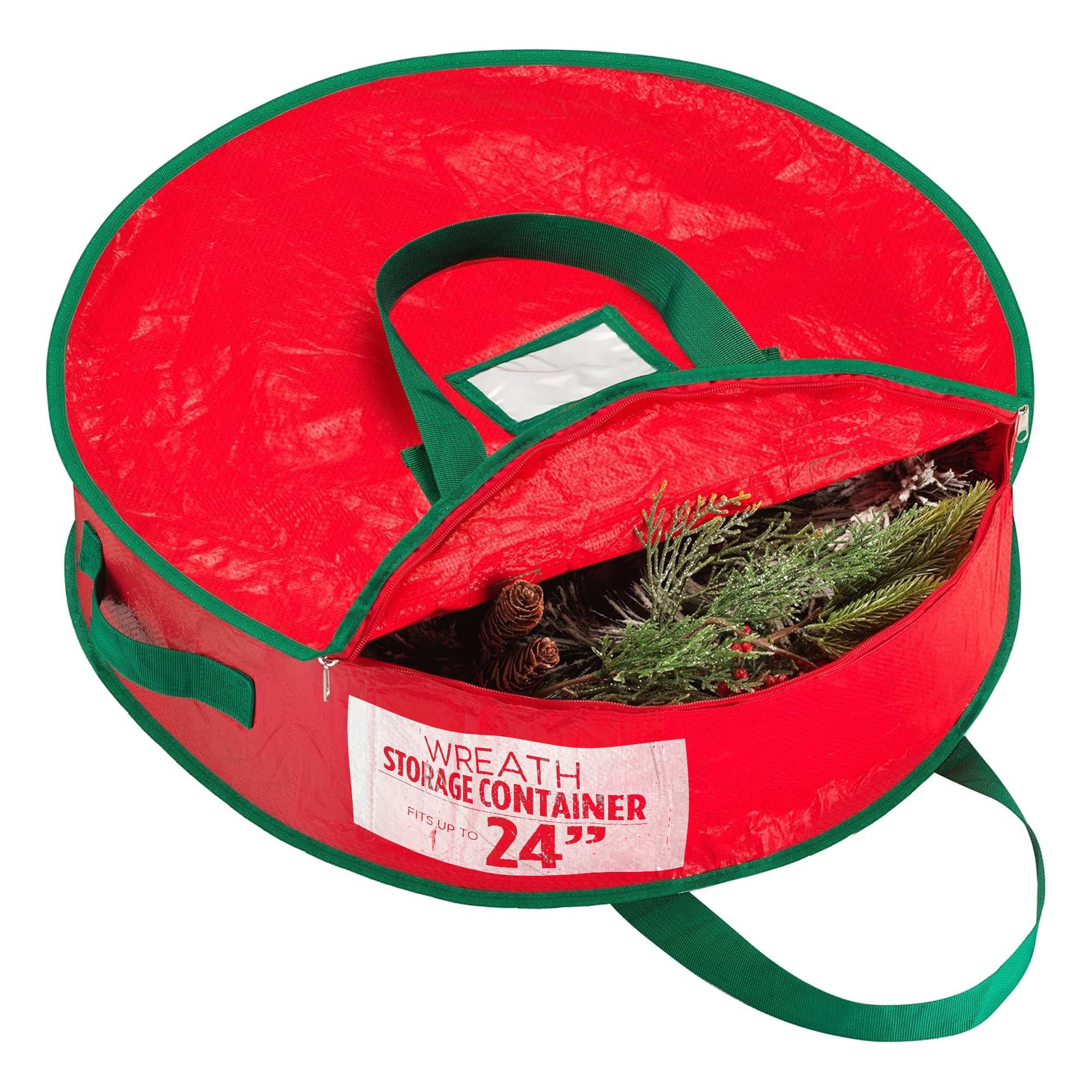 Handy Laundry Christmas Wreath Storage Bag 24 Inch – Durable Tarp Material Wreath Storage Container with Zipper & Sturdy Handles, Protects Holiday Decor from Dust & Pests, Fits Multiple Wreaths, Red
