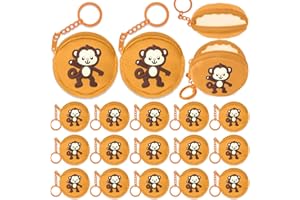 Elecrainbow 15 Pack Monkey Mini Coin Purse with Keyring for Monkey Themed,Mammal Animals,Jungle Animal,Forest,Baby Shower Wild ONE Party Supplies,Khaki