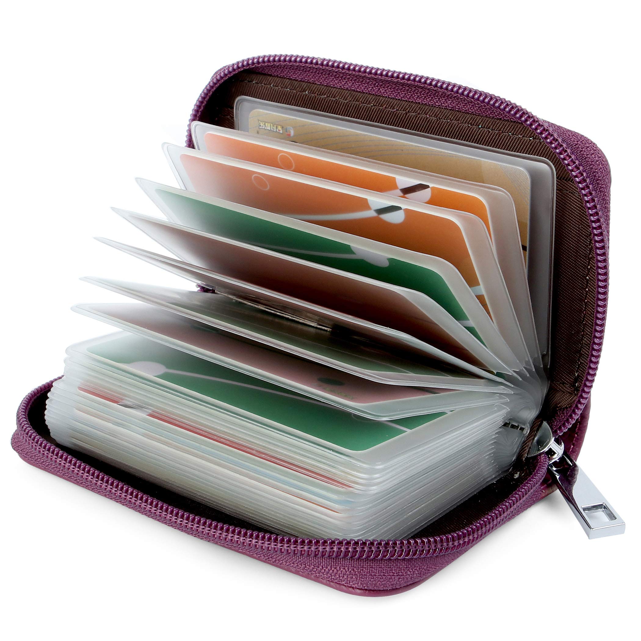 GERIINEER Credit Card Holder Wallets for Women Men Leather 26 Card Slots (Purple)