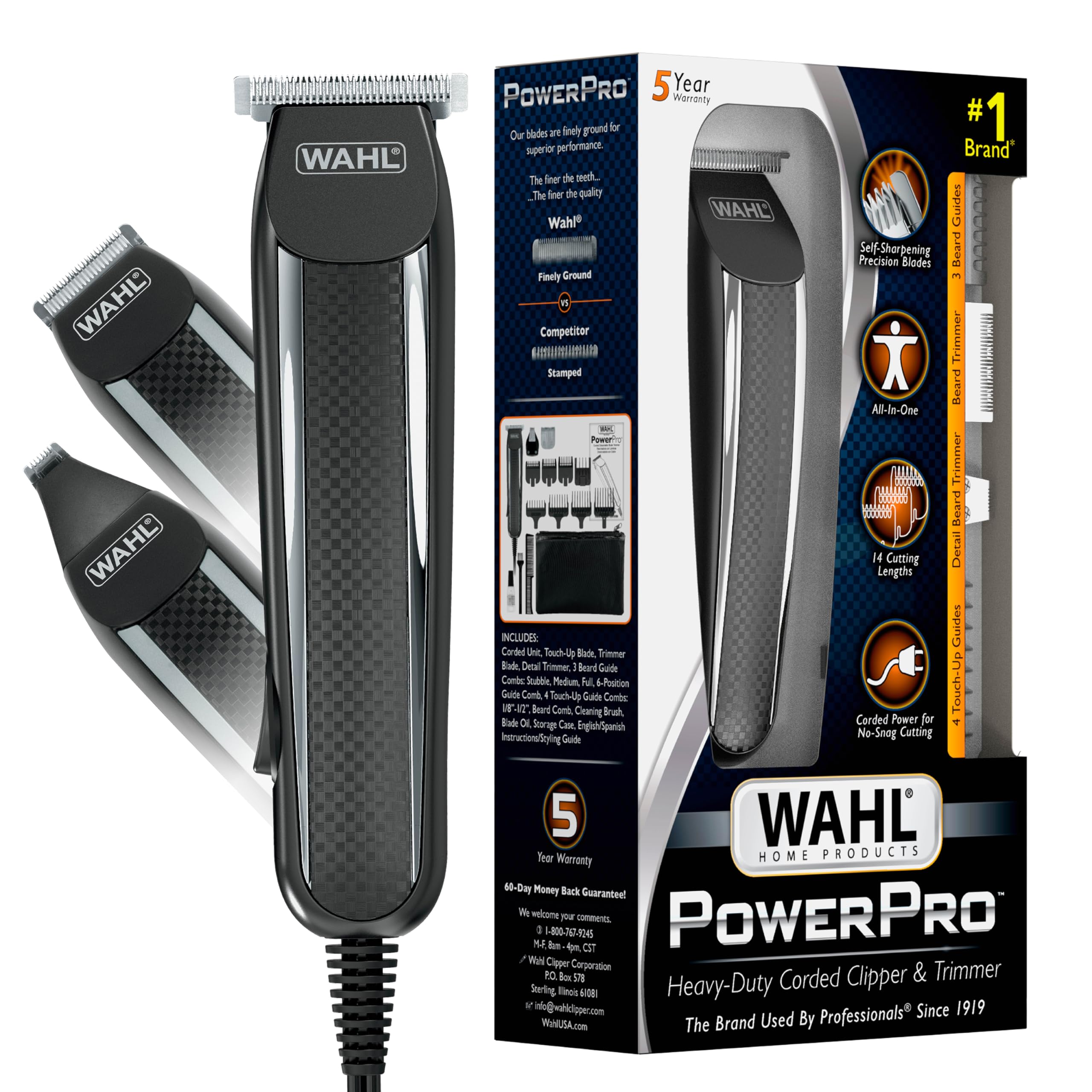 Wahl PowerPro Corded Detailer Trimmer Kit For Mens Grooming – For