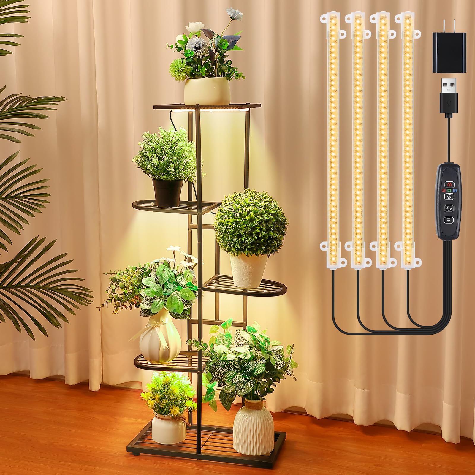 Photo 1 of Feekoon Plant Stand with Grow Lights Indoor, Plant Shelf with Full Spectrum Led Grow Light, Timer Function and Brightness Adjustment, Flower Display for Corner Living Room Office (Iron,5 Tiers Shape)