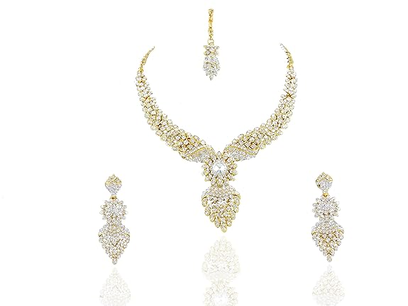White Gold-plated Diamond Necklace Set for Women