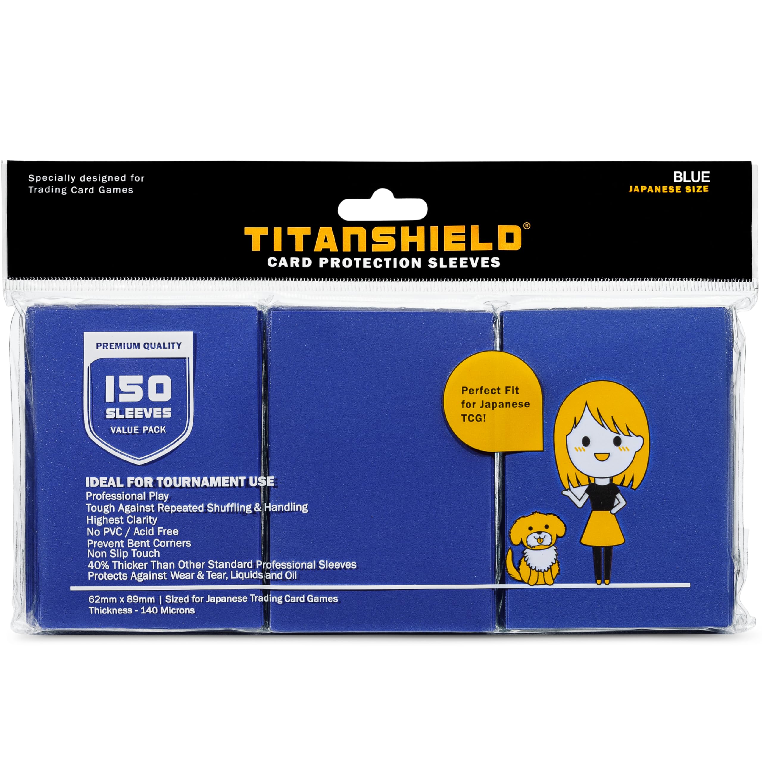 TitanShield (150 Sleeves/Blue) Small Japanese Sized Trading Card Sleeves Deck Protector Compatible with Yu-Gi-Oh!, Cardfight!! Vanguard โ image 1