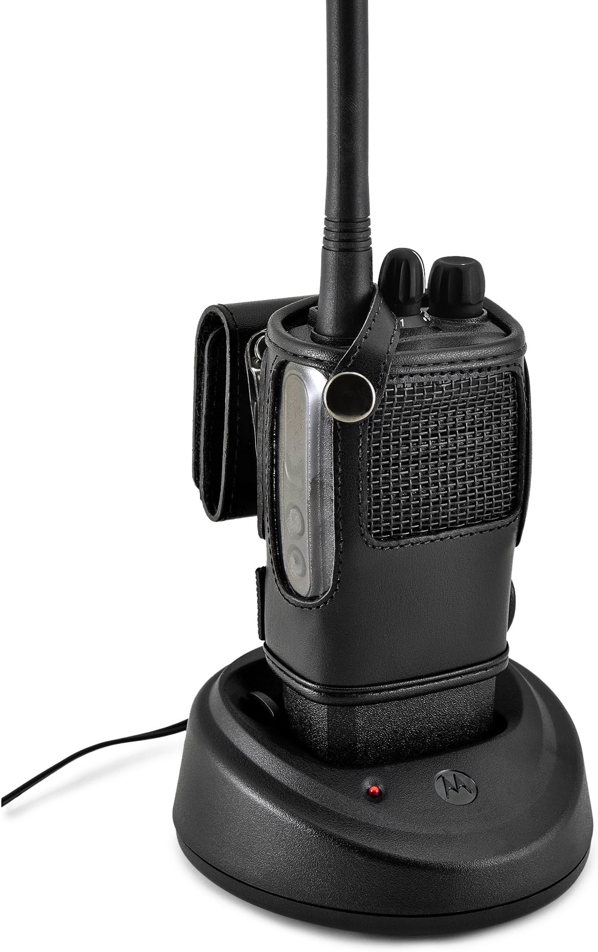 TurtleBackCarry Holder for CP200d Fire and Police Security Two Way Radio Belt Clip Holster Case, Black Leather Pouch with Heavy Duty Rotating Ratcheting 2.25" Belt Loop