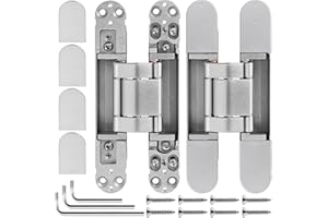 2 Pcs 7 inch Stainless Steel Hidden Door Hinges-Invisible Hinges for Doors, 180 Degree Swing Concealed Hinges, 3 Way Adjustab