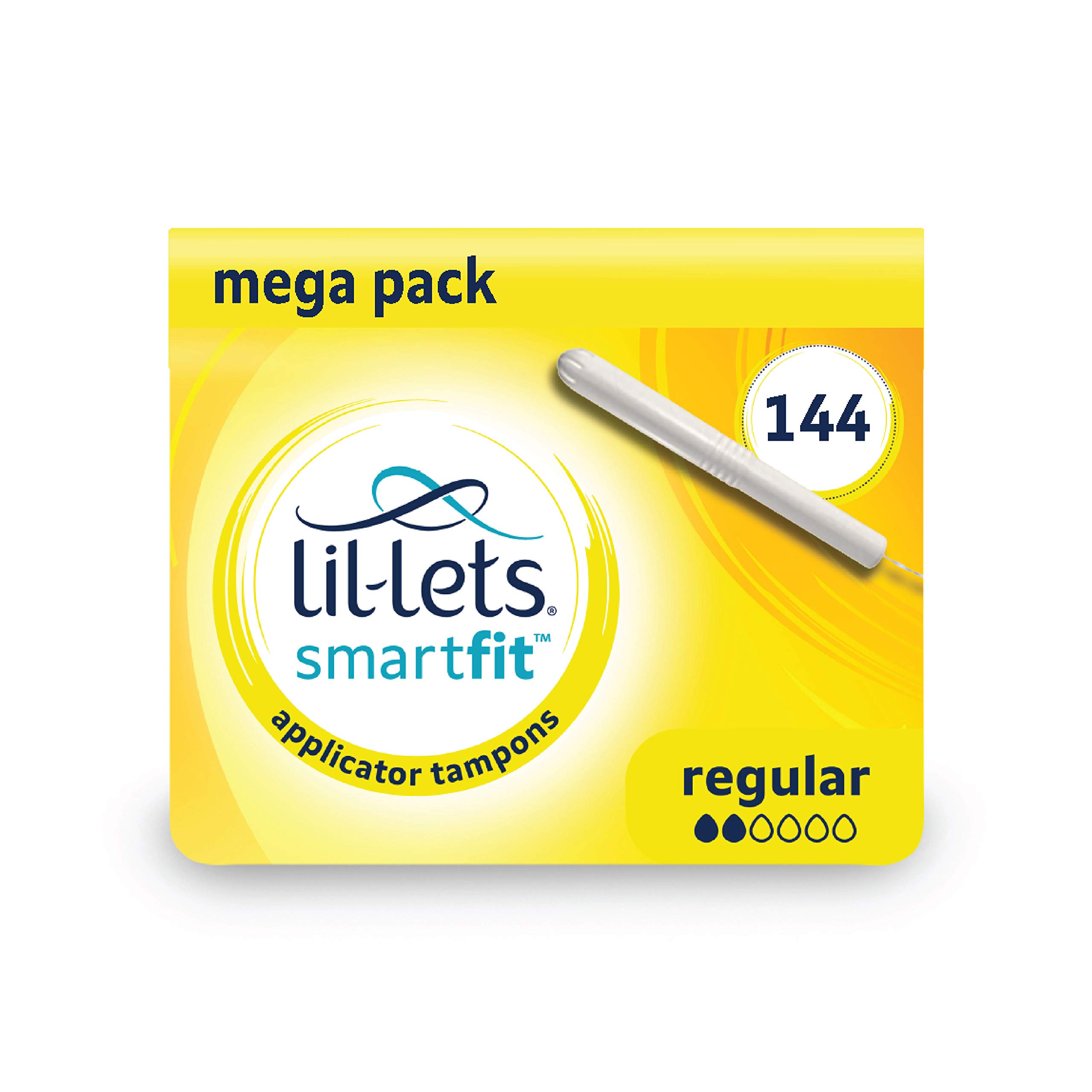 Lil-Lets Cardboard Applicator Regular Tampons X 144, (12 Packs of 12 Tampons), For Light to Medium Flow, 2 Droplets, SmartFit™ Expanding Applicator Tampon, Fragrance Free
