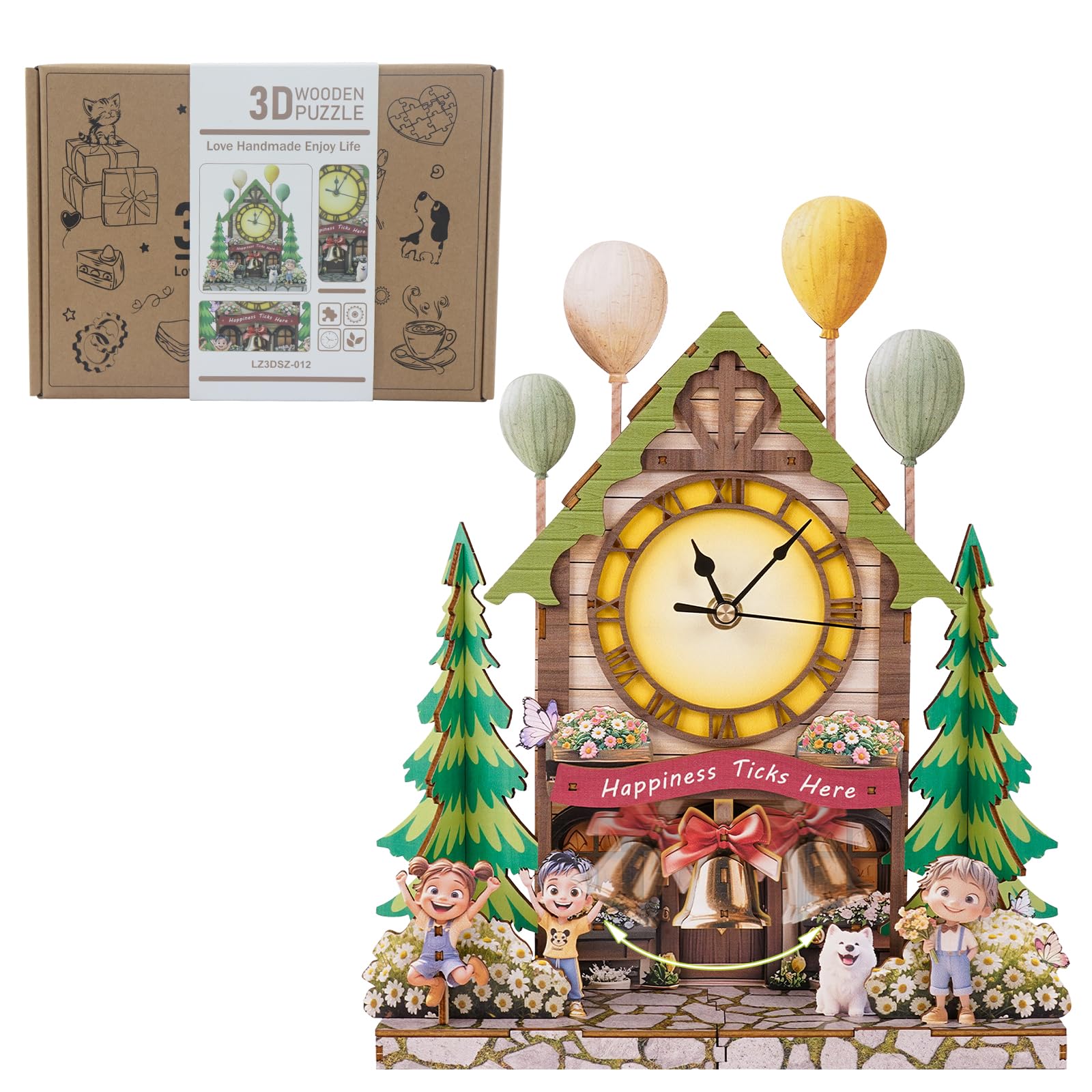Lilcubics 3D Wooden Puzzles for Adults, Christmas Balloon Cabin Wall Clock Kit, Model Kits to Build, DIY Wall Clock Puzzle, Home Decor Creative Gift for Men and Women — image 1