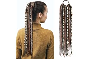 SEIKEA Boho Braided Ponytail Extension with Hair Tie, 24" Long Viking Dreadlock Beads Ponytail Hand-braided Braids Hair Extensions Lightweight Natural Synthetic Hairpiece for Festival Cosplay Brown