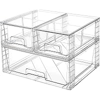 Vtopmart 3 Pack Large Stackable Storage Drawers,Easily Assemble Acrylic Bathroom Closet Undersink Organizers and Storage,Plas
