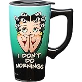 Spoontiques - Ceramic Travel Mugs - Betty Boop I Don't Do Mornings Cup - Hot or Cold Beverages - Gift for Coffee Lovers