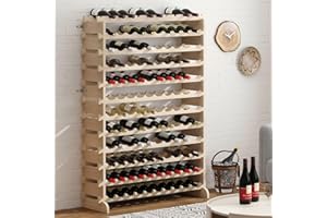 DlandHome 120 Bottle Stackable Wine Rack, 12 Tier Freestanding Modular Wine Bottle Storage Display Shelf, Natural Wood Wine B