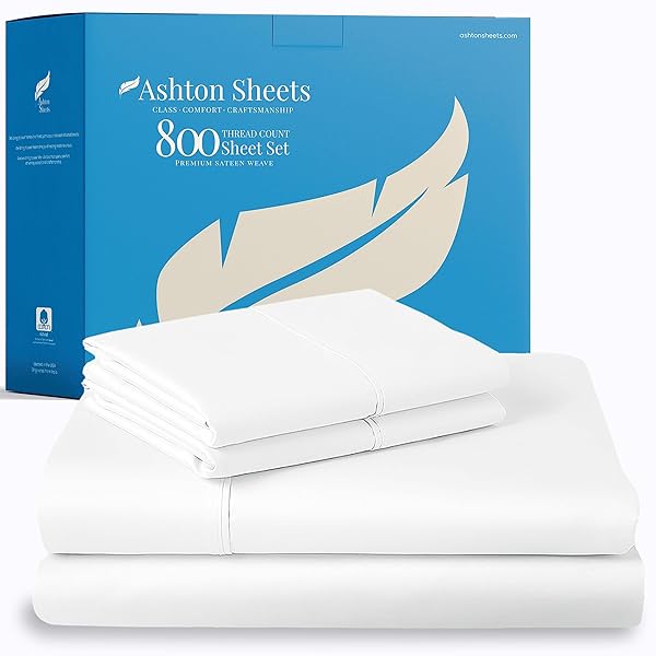 ASHTON SHEETS 100% EGYPTIAN COTTON SHEETS KING SIZE – 4 PC 800 HIGH THREAD COUNT EGYPTIAN COTTON KING SIZE BED SHEETS SET (WHITE), SOFT, COOLING, 16″ DEEP POCKET SATEEN WEAVE LUXURY HOTEL BEDSHEET