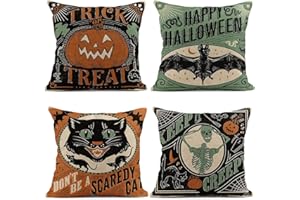 WIOYOI Halloween Outdoor Pillow Covers, 18 x 18 inch Set of 4 Waterproof Throw Pillow Cases, Fall Cushion Decor for Home Outside Patio Front Porch House Farmhouse 2024(Style B)