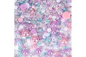 SUKIIY 60g Flatback Pearls and Rhinestones,3mm-10mm Mix Half Pearls Flatback Rhinestones for Crafts, Mix AB Color Resin Rhinestones Half Flatback Pearls for Crafts Tumbler, Nail Face Art, Shoes etc