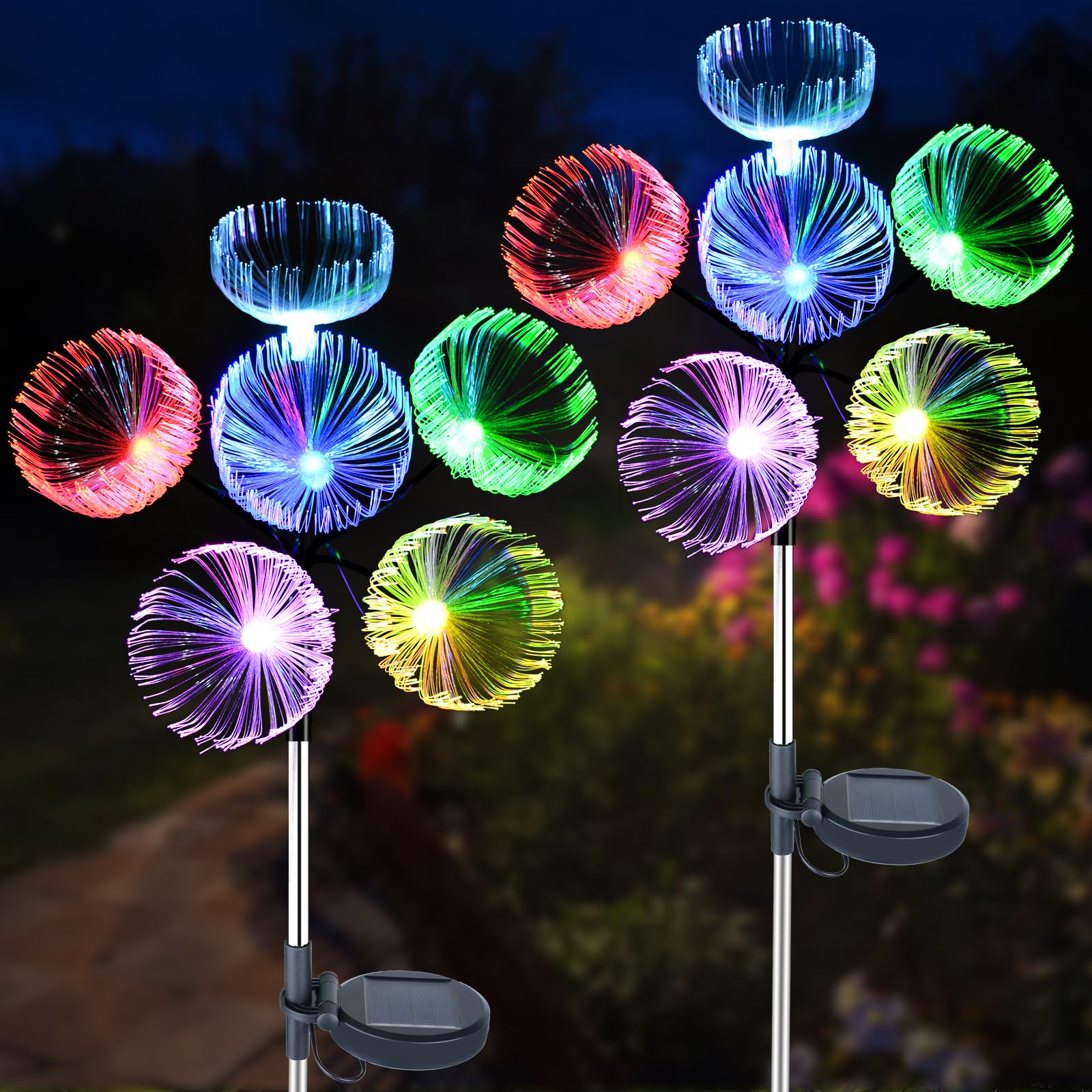 Jellyfish Solar Lights - 2 Pack Outdoor Decoration, Women's Gifts with 2 Lighting Modes, Waterproof Solar Flower Lights for Garden, Yard, Lawn Decorations