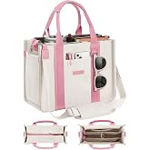 FIORETTO Women&rsquo;s Canvas Tote Bag Purse with Zipper, Multi Compartment &amp; Reinforced Bottom, Ideal for Work, Bible, Travel